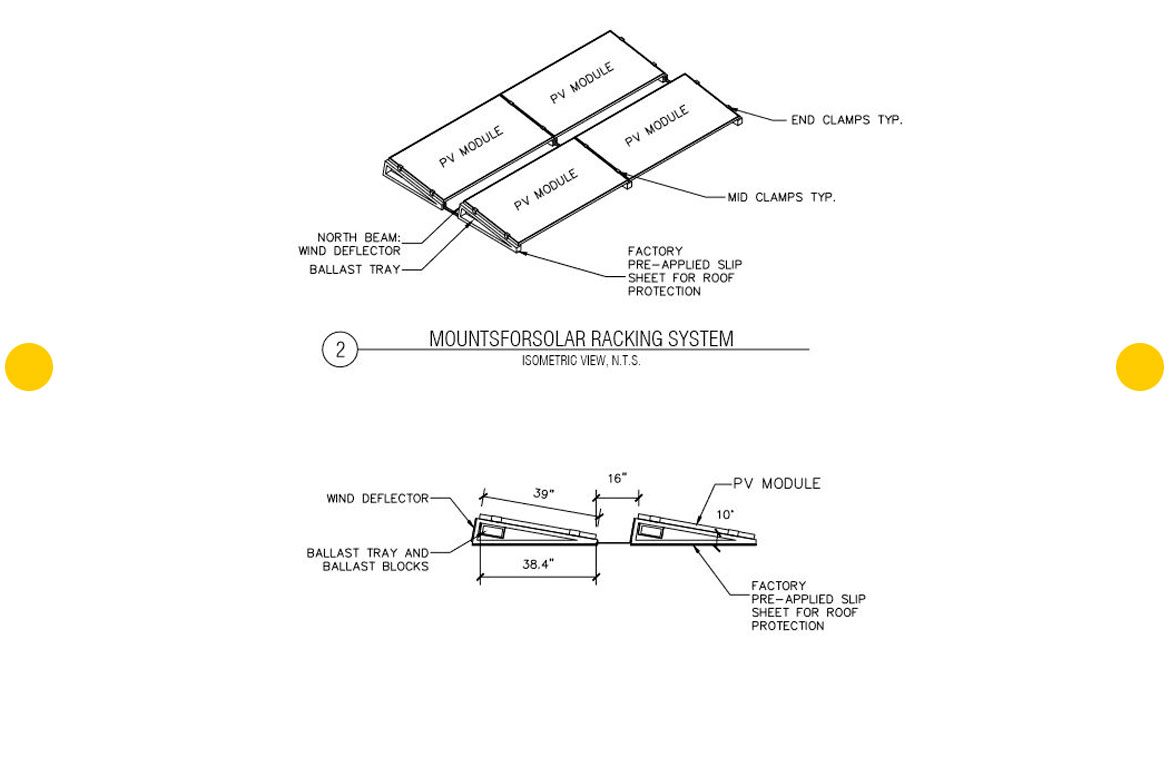 MOUNTING DETAILS FOR THE FLAT ROOF INSTALLATION OF 55.76 KW PHOTO-VOLTAIC SYSTEM ARRAY