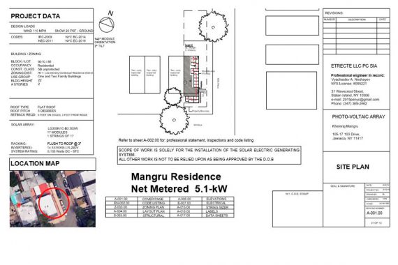 TITLE PAGE FOR THE RESIDENTIAL PLAN SET OF 5.1 KW FLAT ROOF INSTALLED PHOTO-VOLTAIC ARRAY