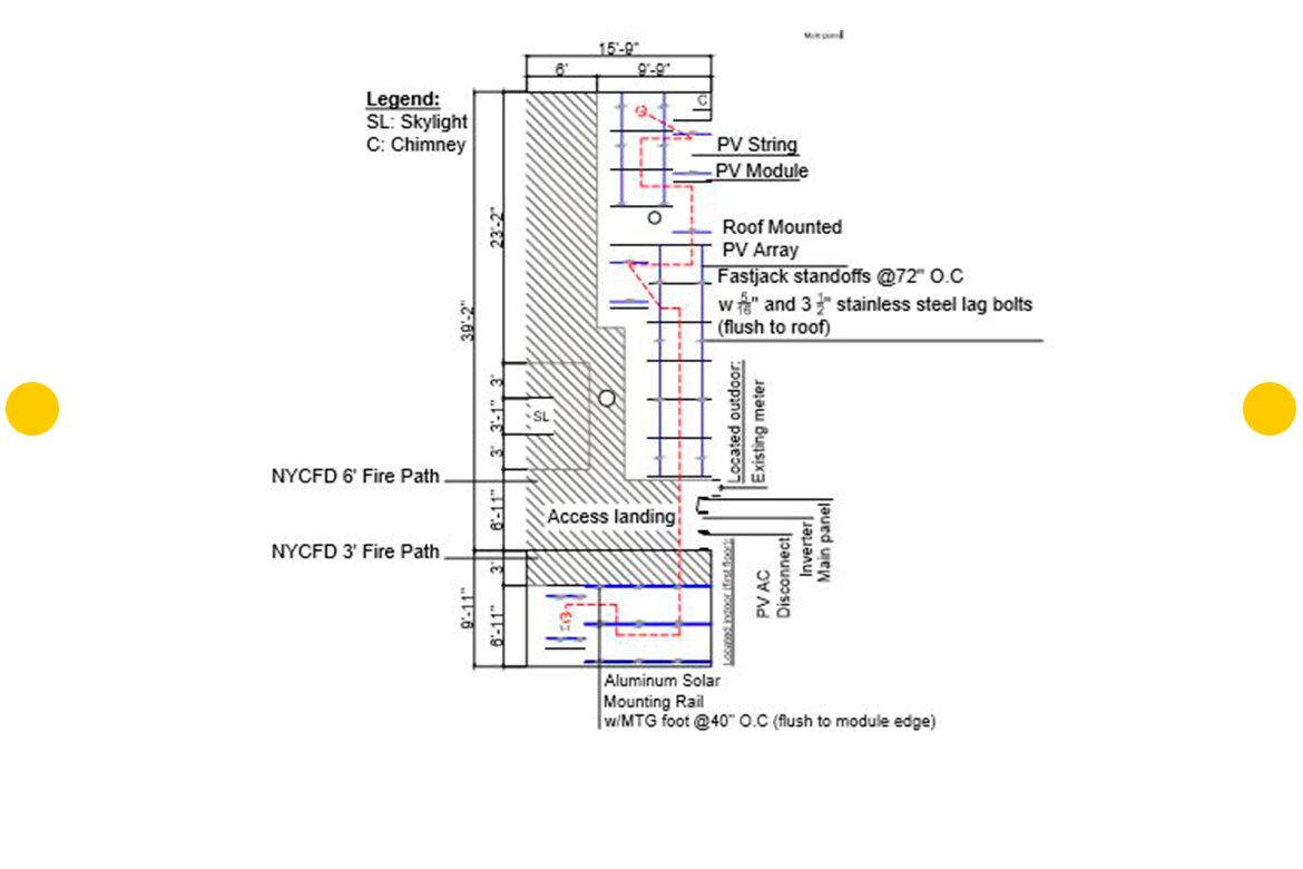 LAYOUT FOR THE FLAT ROOF INSTALLED 5.1 KW PHOTO-VOLTAIC ARRAY FOR THE RESIDENTIAL PLAN SET