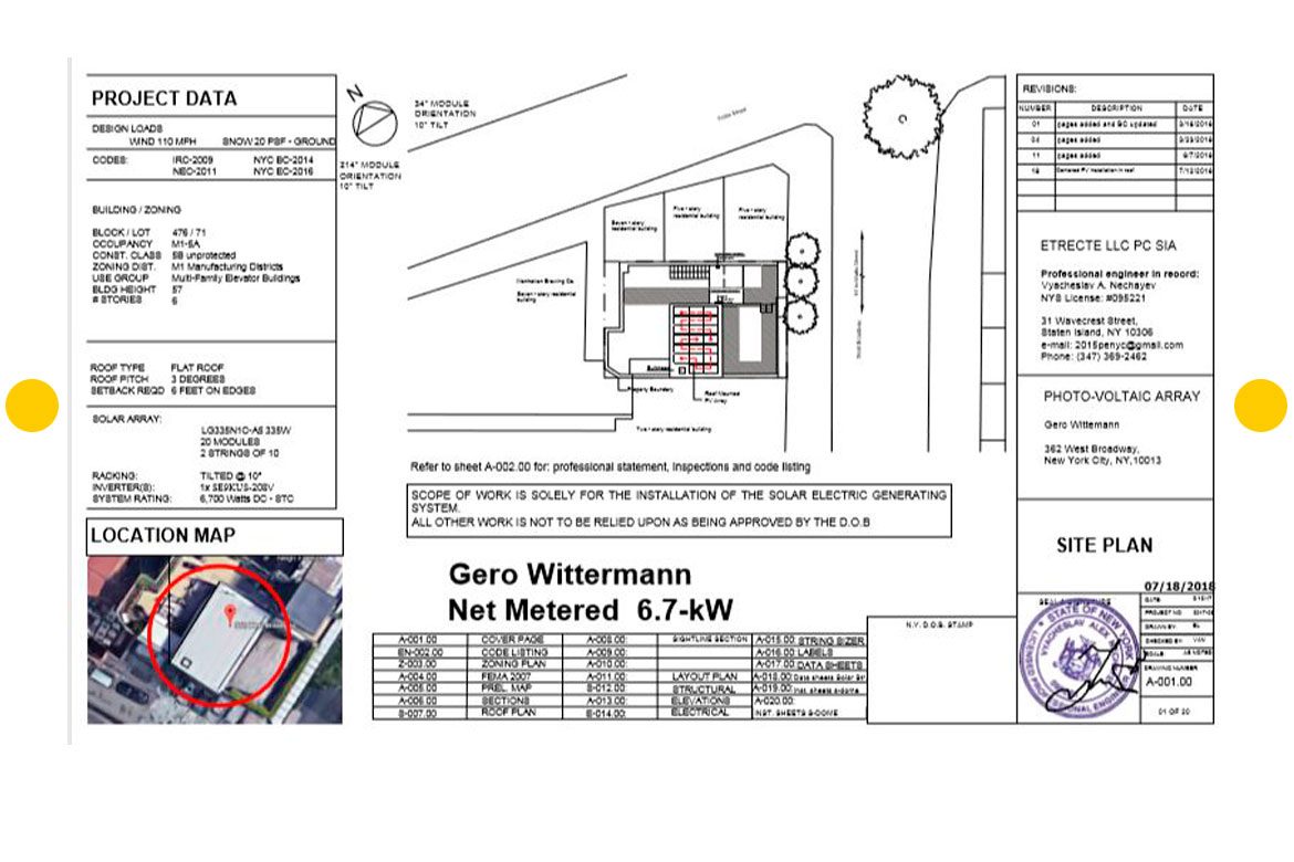 TITLE PAGE FOR THE RESIDENTIAL PLAN SET OF 6.7 KW FLAT ROOF INSTALLED PHOTO-VOLTAIC ARRAY