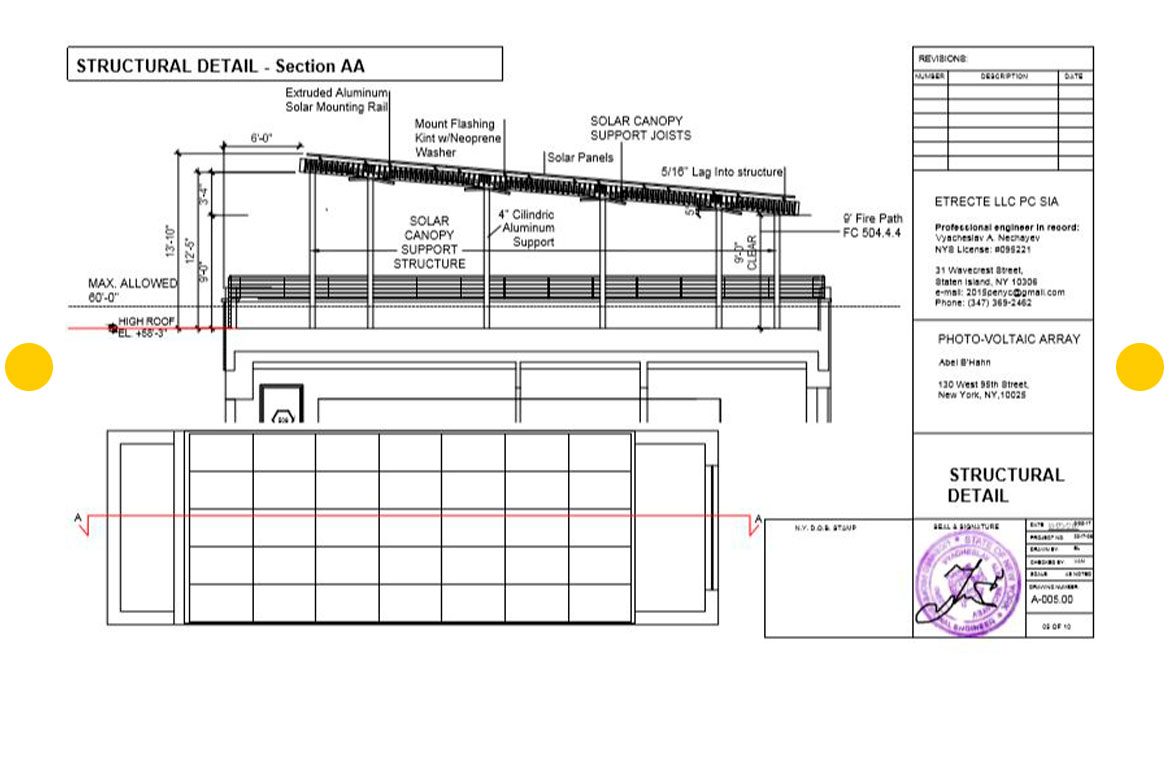 MOUNTING DETAILS AND LAYOUT FOR 12.8 KW CANOPY ON FLAT ROOF PHOTO-VOLTAIC SYSTEM Fragment 19