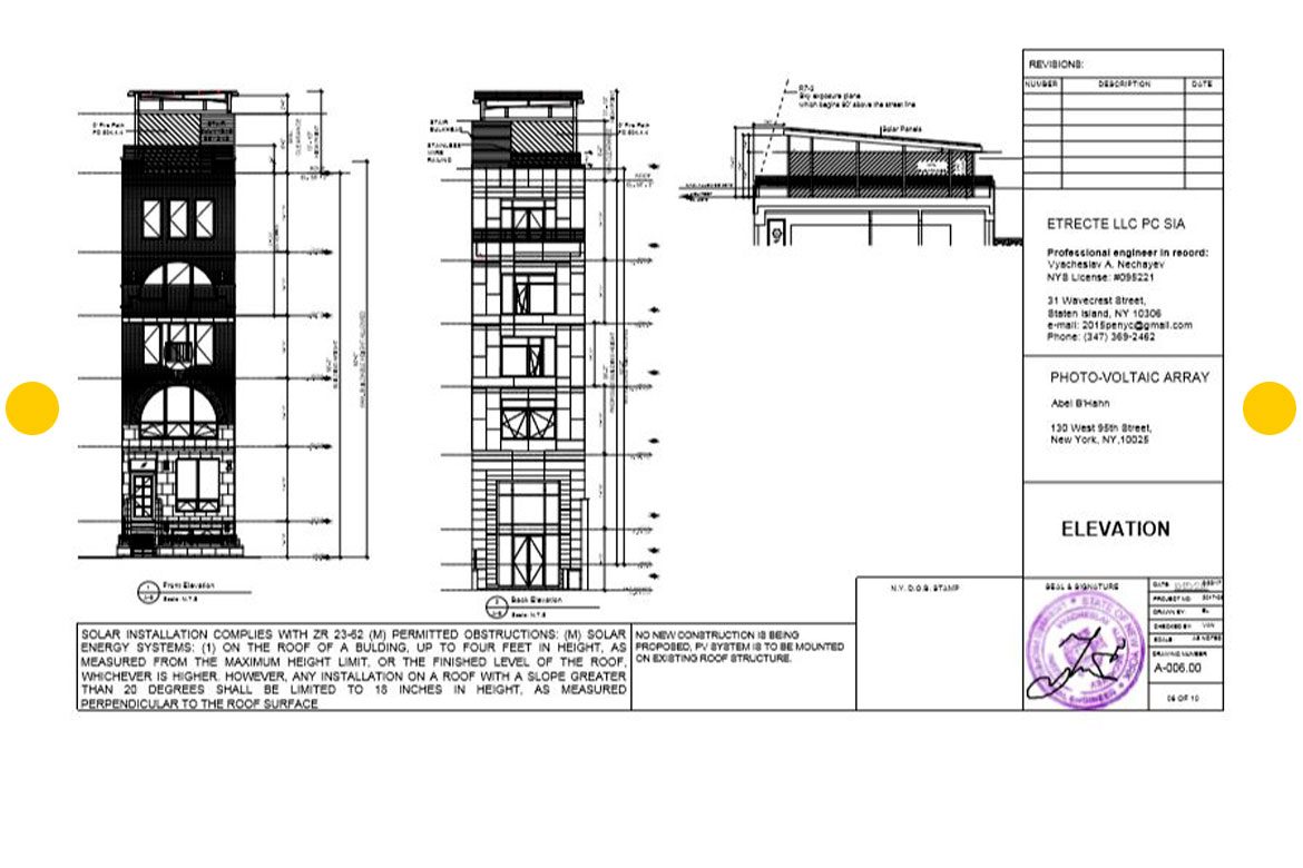 ELEVATION VIEWS FOR 12.8 KW CANOPY ON FLAT ROOF PHOTO-VOLTAIC SYSTEM