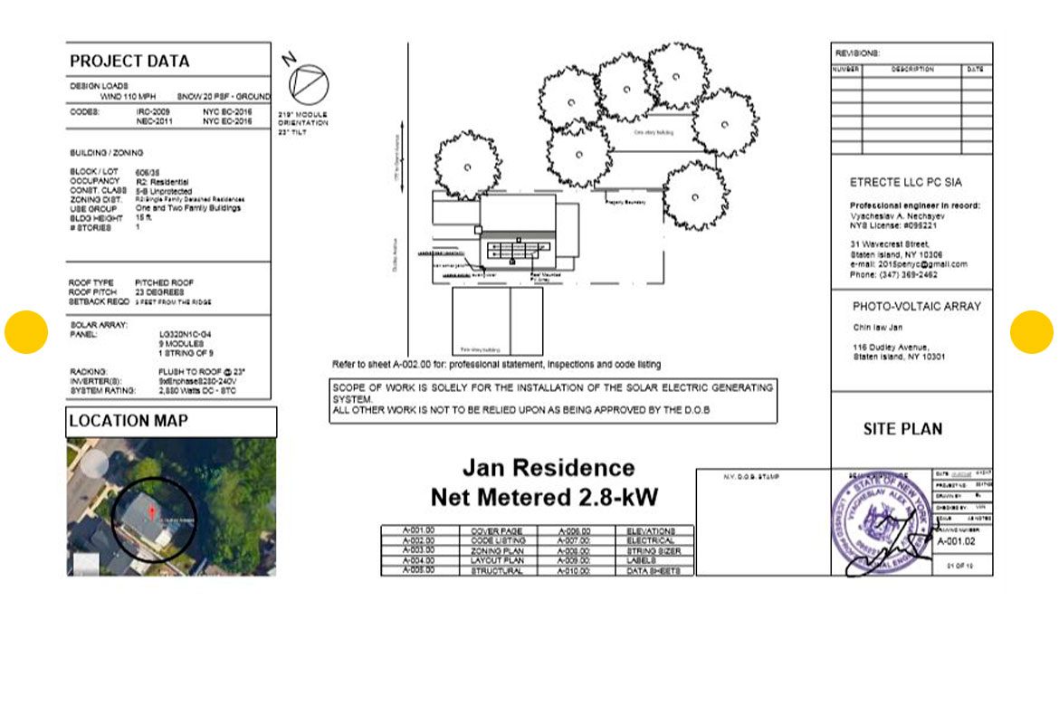 TITLE PAGE FOR THE RESIDENTIAL PLAN SET OF 2.8 KW PITCH ROOF PHOTO-VOLTAIC ARRAY