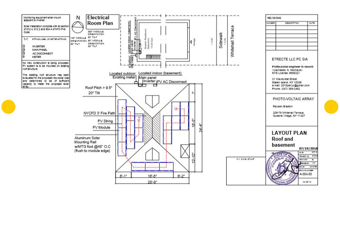 PHOTO-VOLTAIC ARRAY LAYOUT FOR 5.4 KW ON PITCH ROOF RESIDENTIAL BUILDING