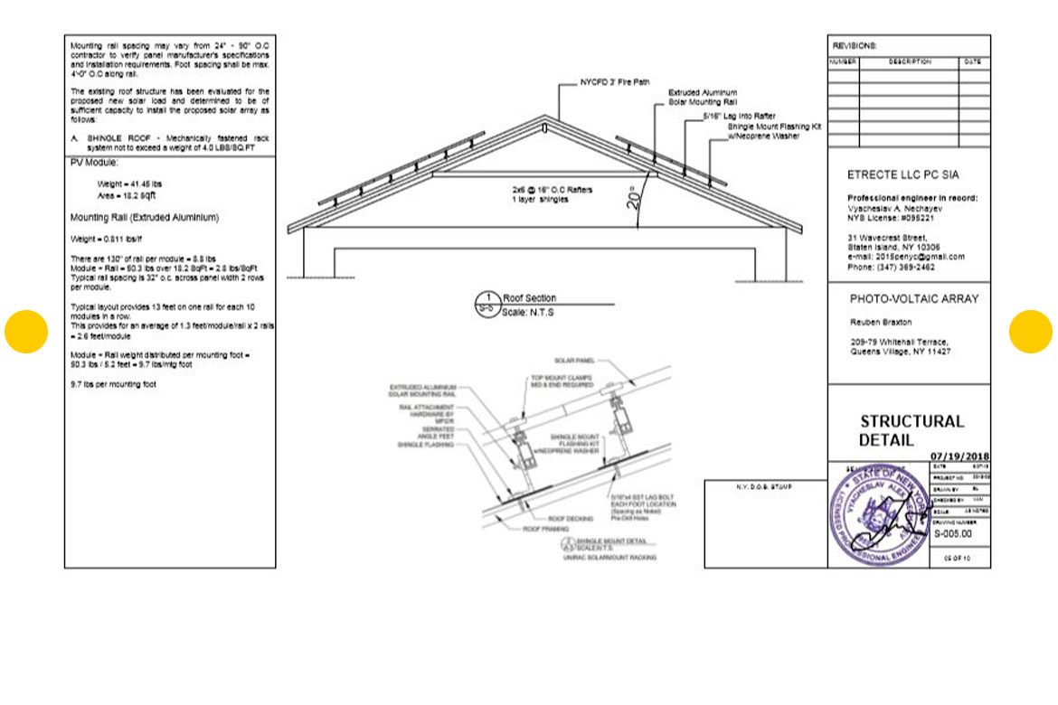 PHOTO-VOLTAIC ARRAY MOUNTING DETAILS FOR 5.4 KW ON PITCH ROOF RESIDENTIAL BUILDING