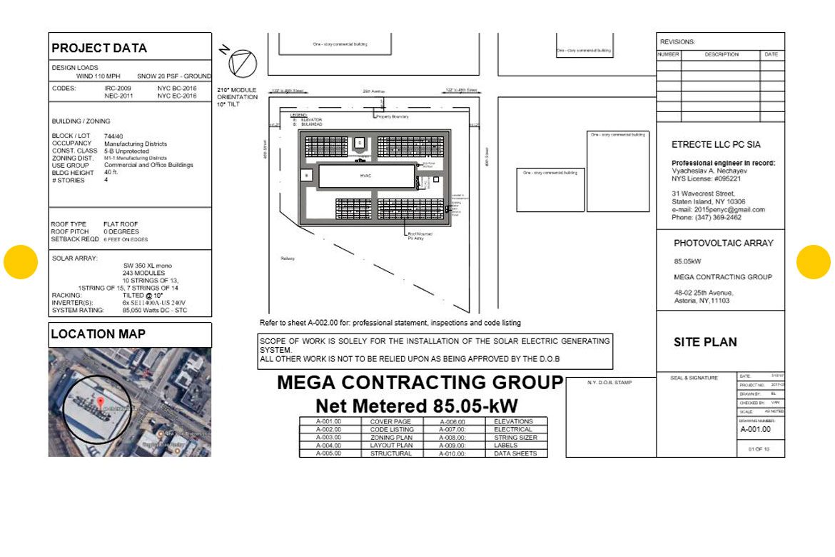 TITLE PAGE FOR THE COMMERCIAL PLAN SET OF 85.05 KW FLAT ROOF INSTALLED PHOTOVOLTAIC ARRAY